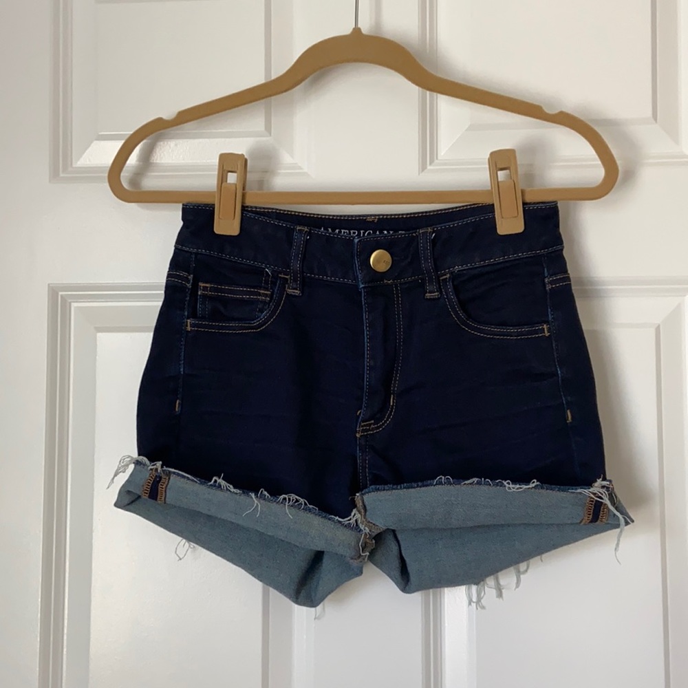 Hi-rise American eagle dark wash jean shorts